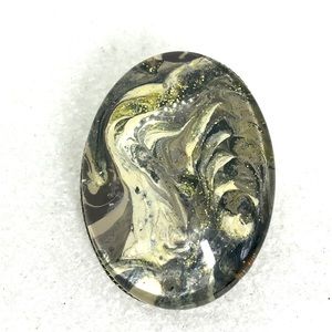 Brooch pin hand painted glass dome handcrafted oval 30x40